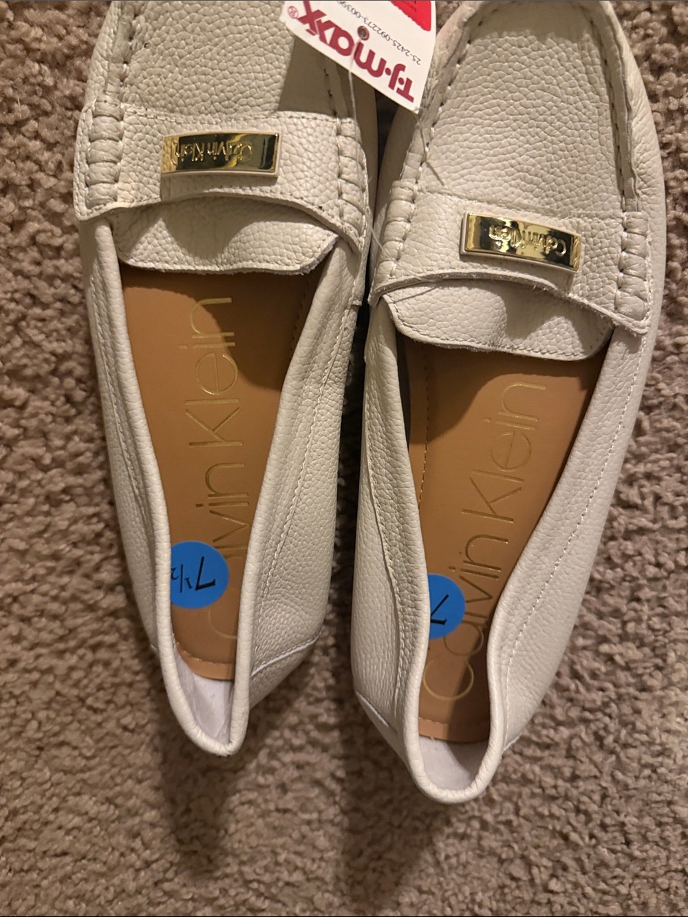 Calvin Klein White Leather Penny Loafers with Gold Accent